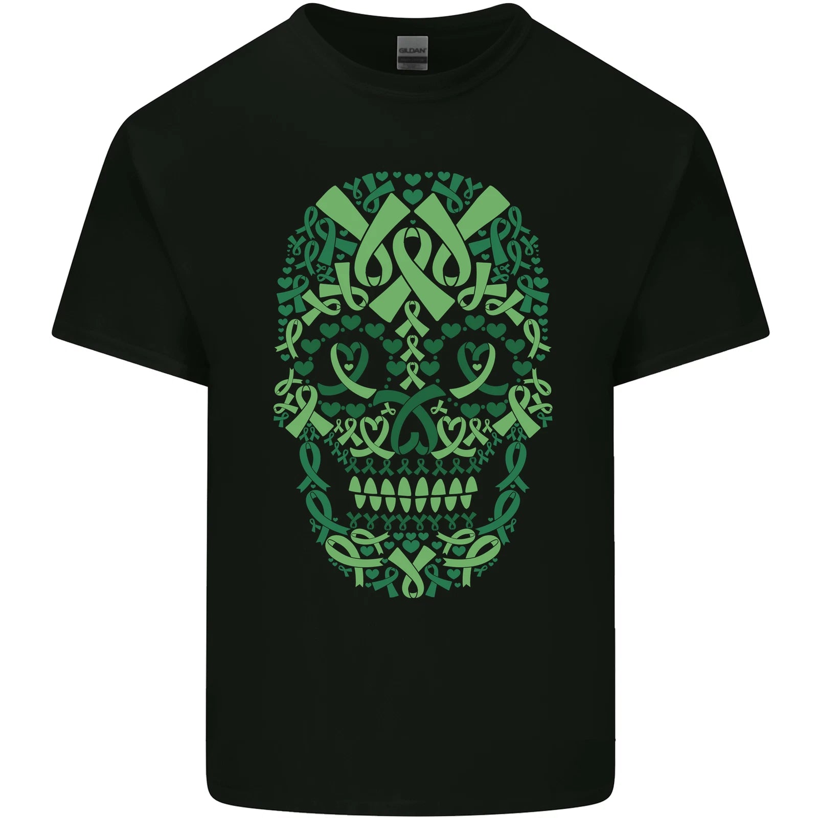 Mental Health Awareness Skull Green Ribbon Mens Light Cotton T-Shirt