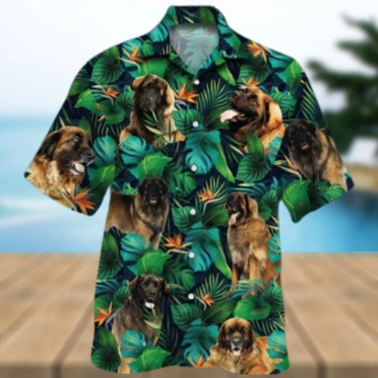 Leonberger Dog Lovers Tropical Leaves Hawaiian Shirt