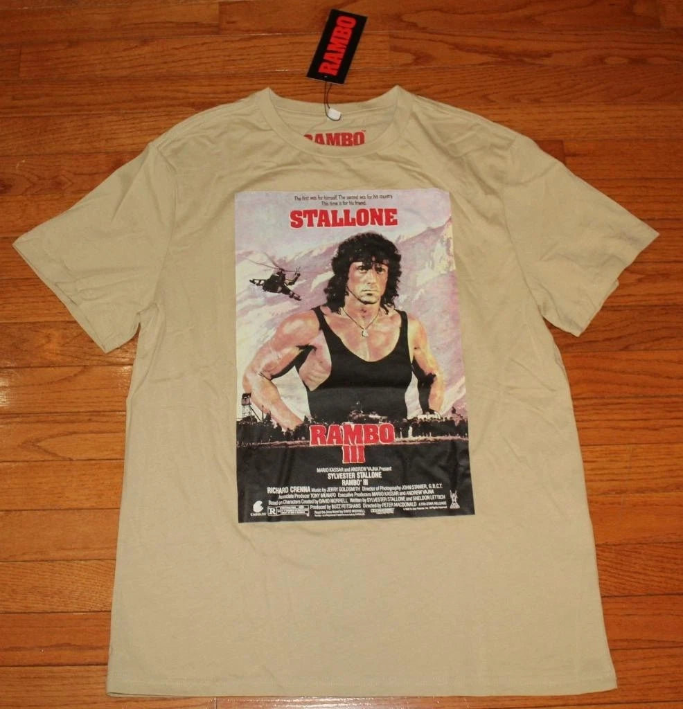 Men's RAMBO III Graphic Tee SYLVESTER STALLONE Sandy Brown T-Shirt XL *1N