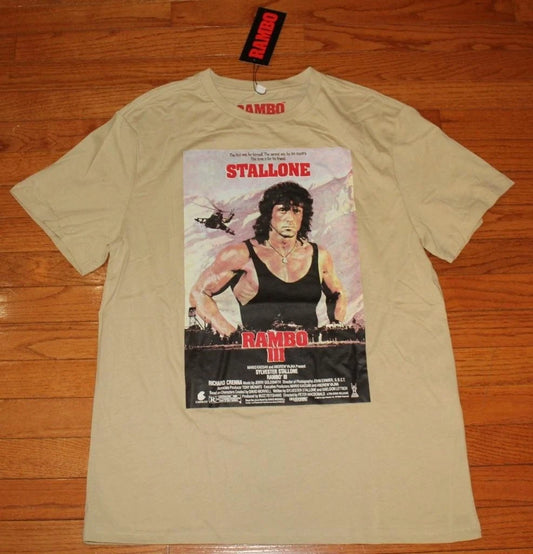 Men's RAMBO III Graphic Tee SYLVESTER STALLONE Sandy Brown T-Shirt XL *1N