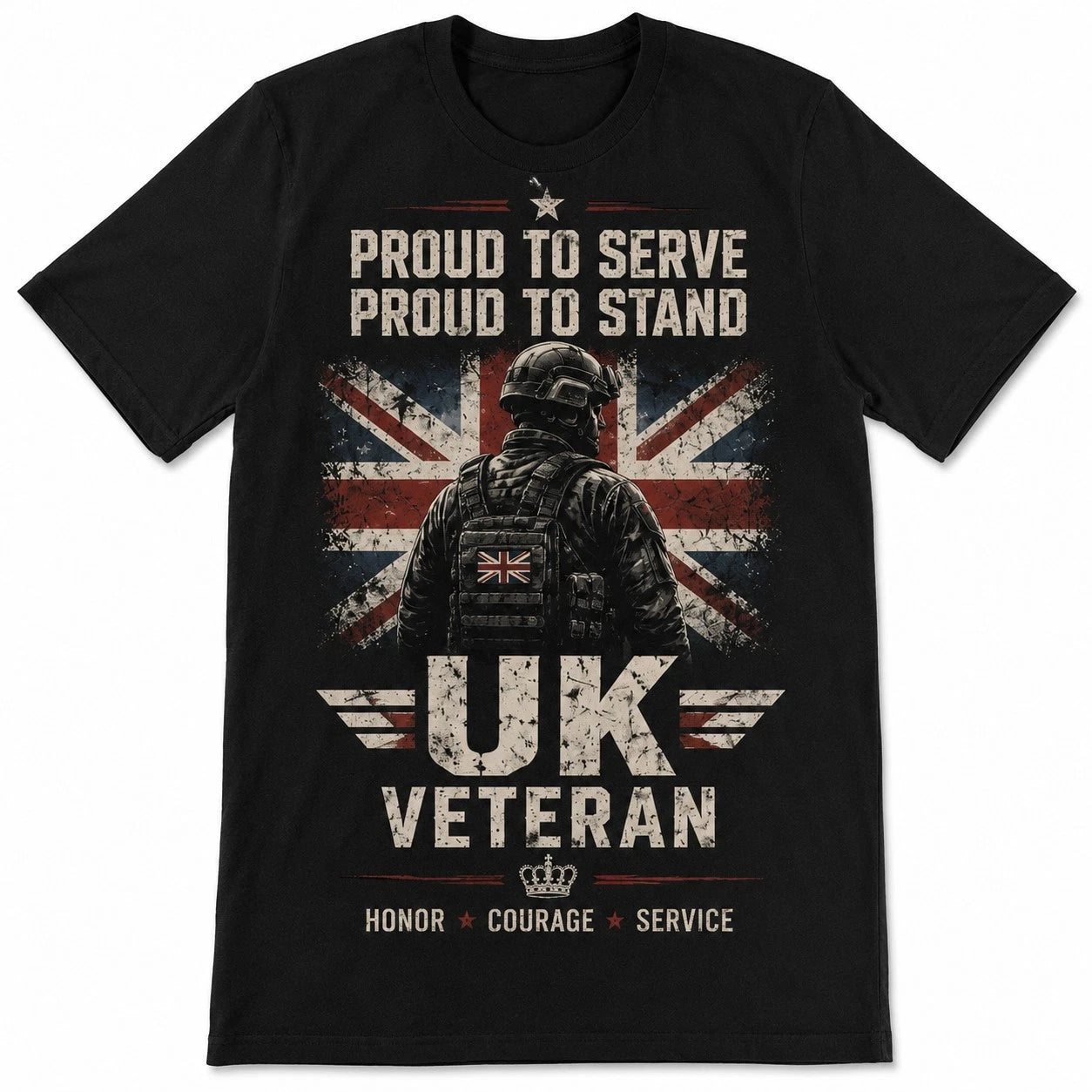 UK Veteran T-Shirt Proud To Serve British Military Soldier Union Jack Tee
