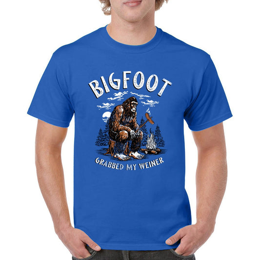 Bigfoot Grabbed My Weiner T-shirt Funny Sasquatch Grill Sausage BBQ Men's Tee