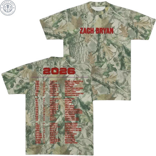 Zach Bryan Tour 2026 With Heaven On Top Merch Camo T Shirt