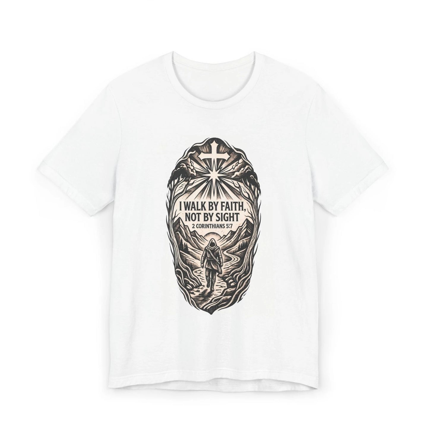 I Walk By Faith Not By Sight T-Shirt | Christian Faith Cross Graphic Tee