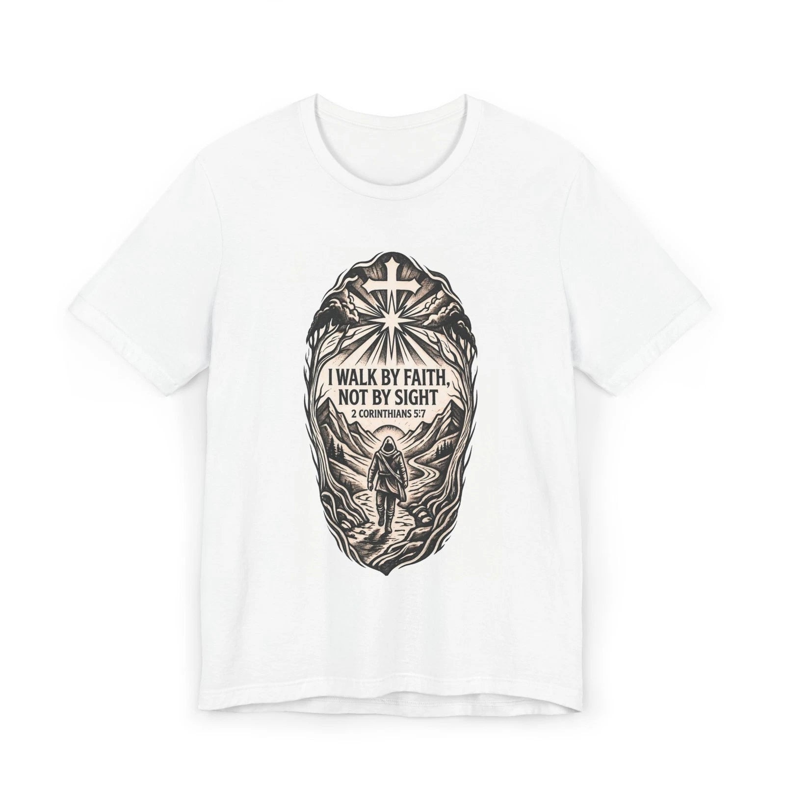 I Walk By Faith Not By Sight T-Shirt | Christian Faith Cross Graphic Tee