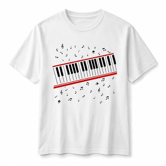 Piano Music T-Shirt Musical Notes Graphic Tee White Cotton Men Women Top UK