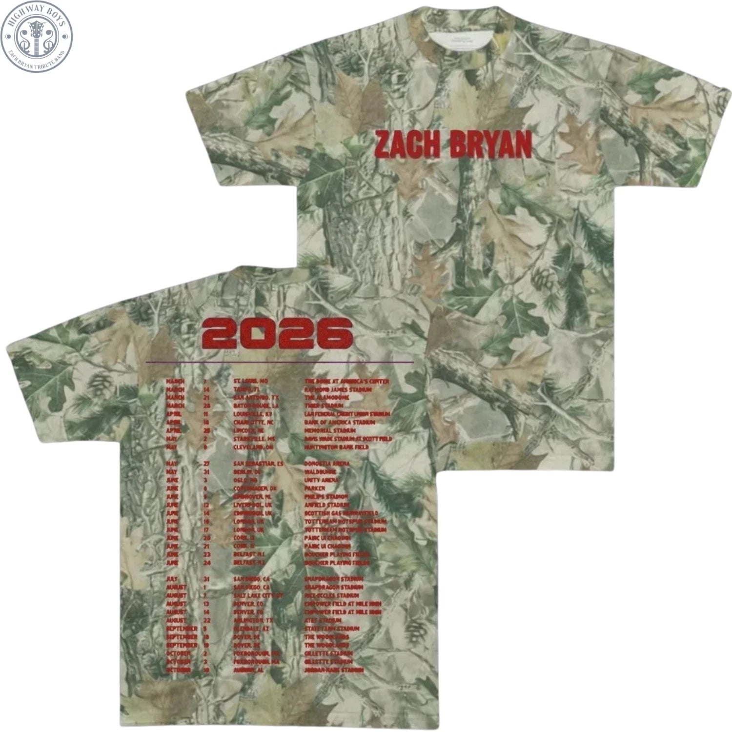 Zach Bryan Tour 2026 With Heaven On Top Merch Camo Shirt All Size