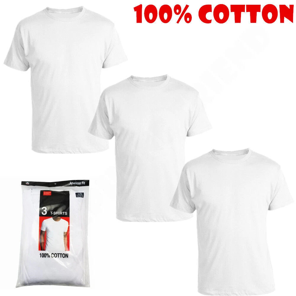 3-Pack Men's Black/White 100% Cotton Crew Neck T-Shirts “Tagless ~ Undershirt”