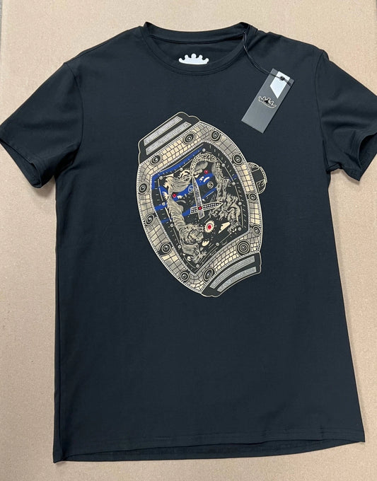 Men's Designer Rhinestone Graphic Watch T-Shirt