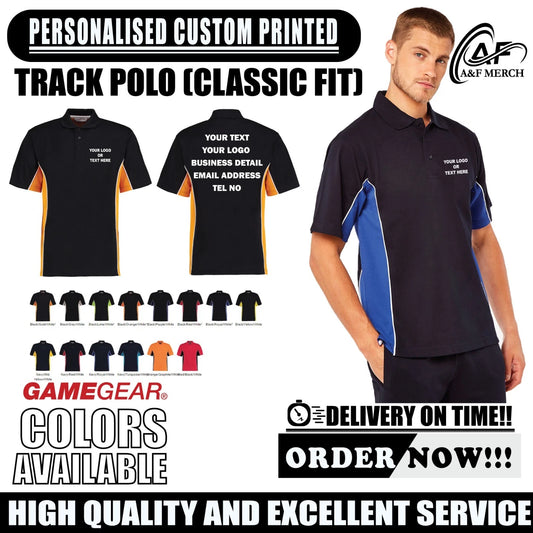 Personalised Custom Game Gear Track Polo Classic Fit Taped Neck Casual KK475