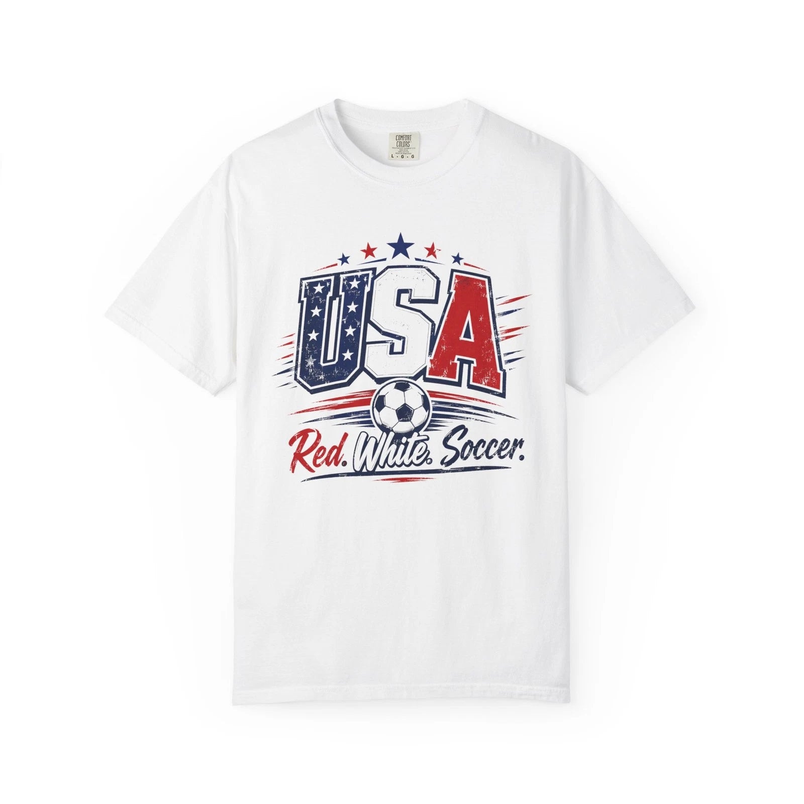 USA Red White Soccer Graphic T-Shirt Patriotic Fan Tee