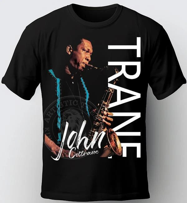 JOHN COLTRANE T-SHIRT. 1967. COLOR BLACK. JAZZ TEES, MILES, MONK, BILLIE MUSIC