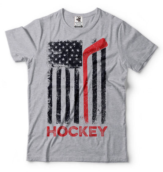 Hockey T-shirt USA Flag American Hockey Tee Shirt Birthday Gift Shirt
