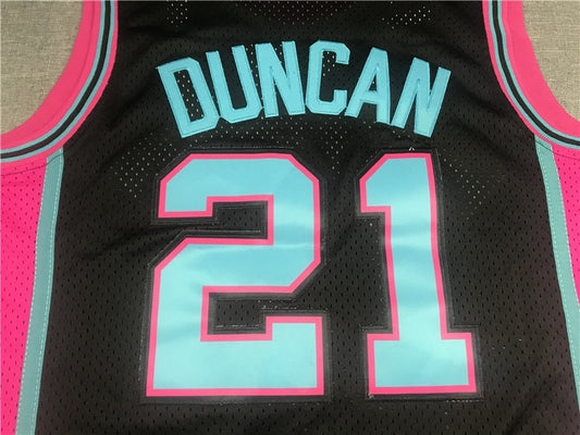 san antonio spurs #21 tim duncan Spurs 21 Black Retro Logo Style 2