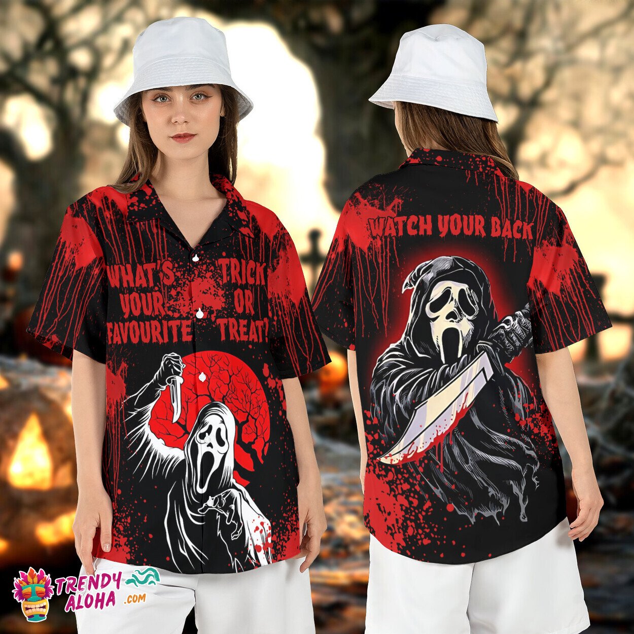 Scream Ghost Face Halloween Bloody Horror Movie Aloha Shirt