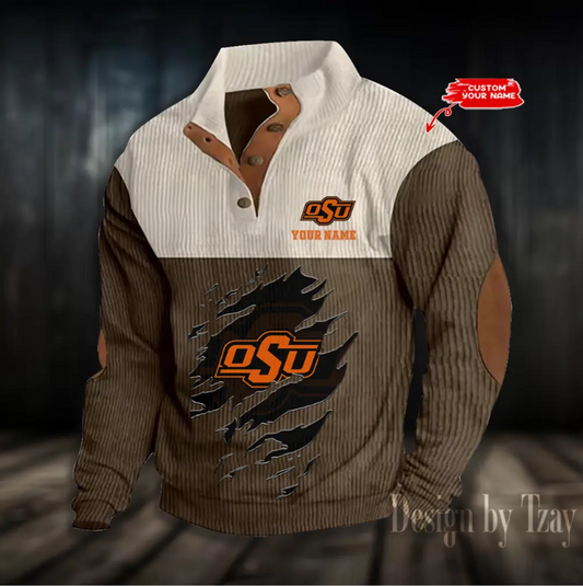 Oklahoma Basketball College Team Corduroy Stand Collar Sweatshirt
