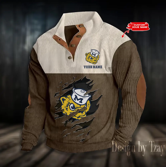 Wolverines Basketball College Team Corduroy Stand Collar Sweatshirt