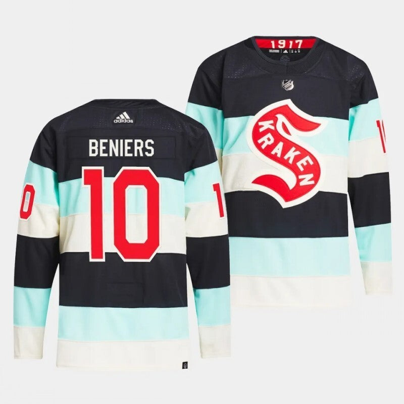 seattle kraken #10 matty beniers 2024 nhl winter classic jersey - deep sea blue