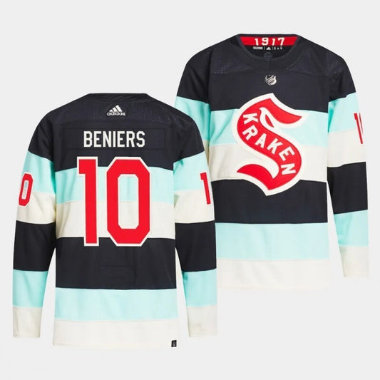 seattle kraken #10 matty beniers 2024 nhl winter classic jersey - deep sea blue