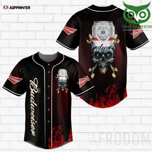 Skull Fire Budweiser Baseball Jersey: Unique Design for Baseball Fanatics
