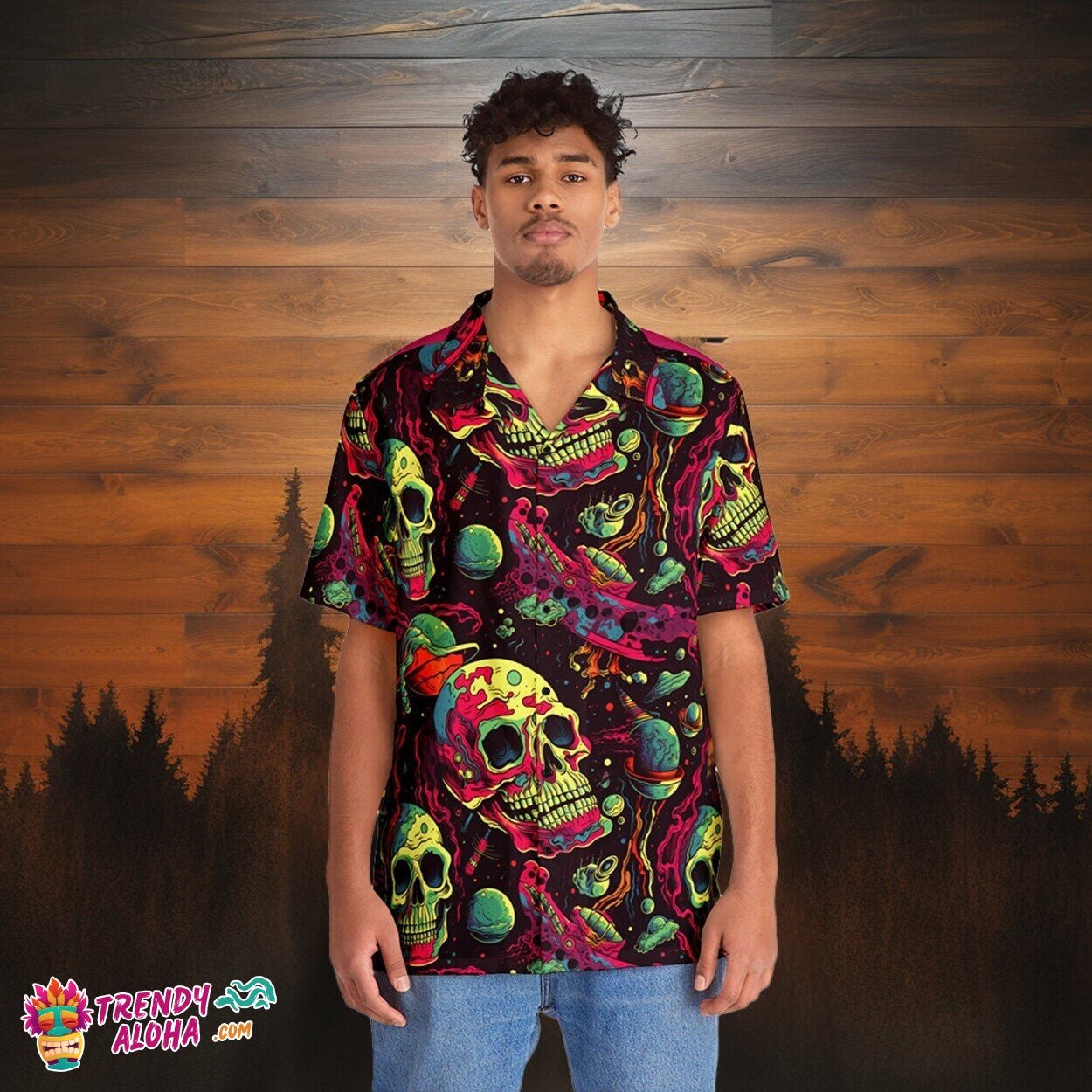 Space Horror Zombies Men's Interstellar Adventure Hawaiian Shirt