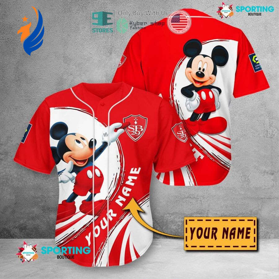 Personalized Stade Brestois 29 Mickey Mouse Baseball Jersey - Unisex Shirt: Stand out with Custom Name! - Bafud