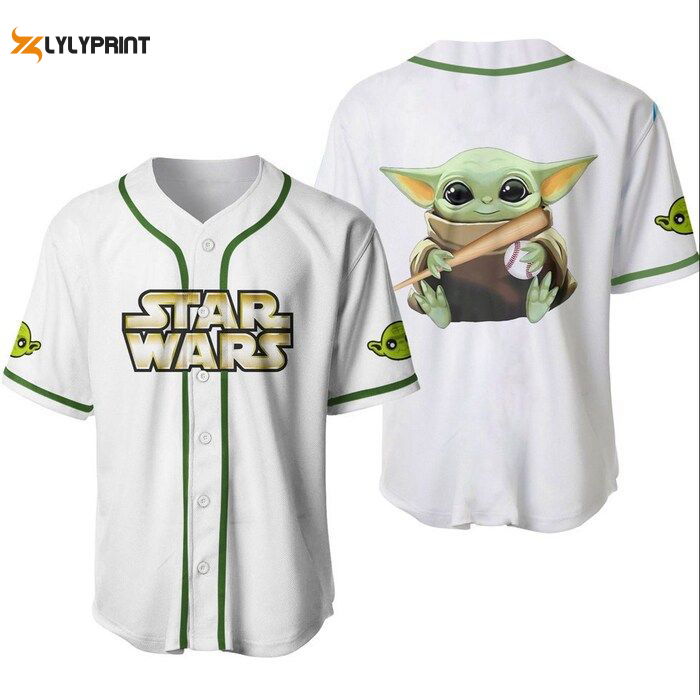 Star Wars Baby Yoda White Green Disney Unisex Cartoon Graphic Casual Outfits Custom Baseball Jersey Gifts for Fans - lylyprint.com