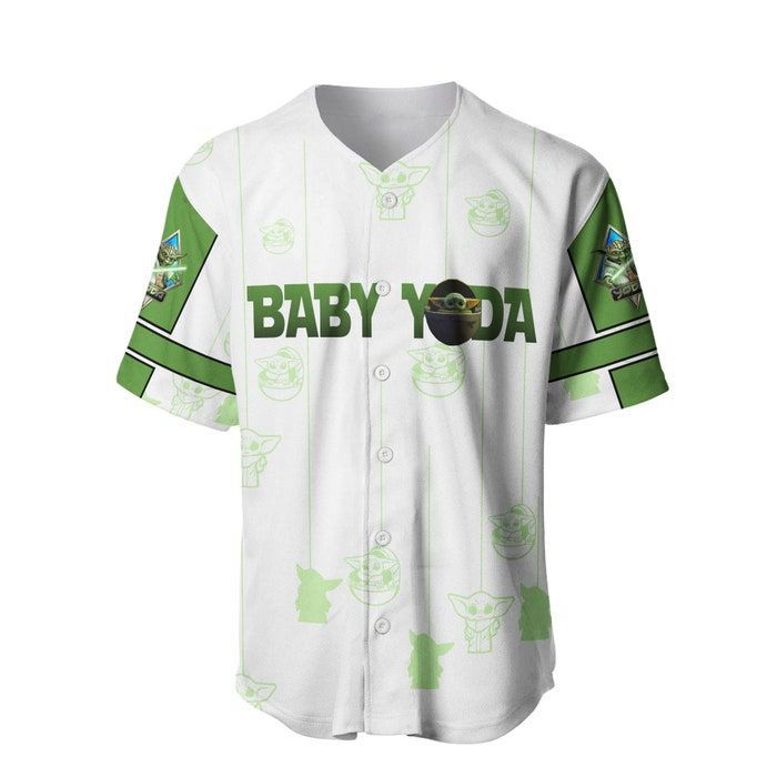 Star Wars Baby Yoda White Green Patterns Disney Unisex Cartoon Graphics Casual Outfits Custom Baseball Jersey Gifts for Fans - lylyprint.com