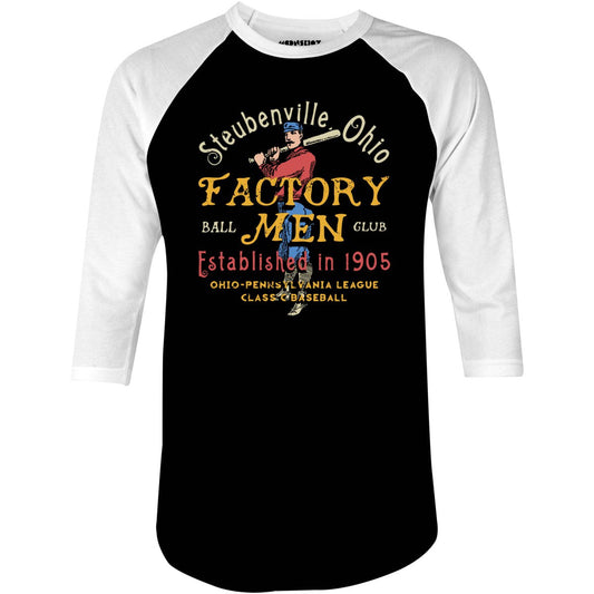 Steubenville Factory Men - Ohio - Vintage Defunct Baseball Teams - 3/4 Sleeve Raglan T-Shirt