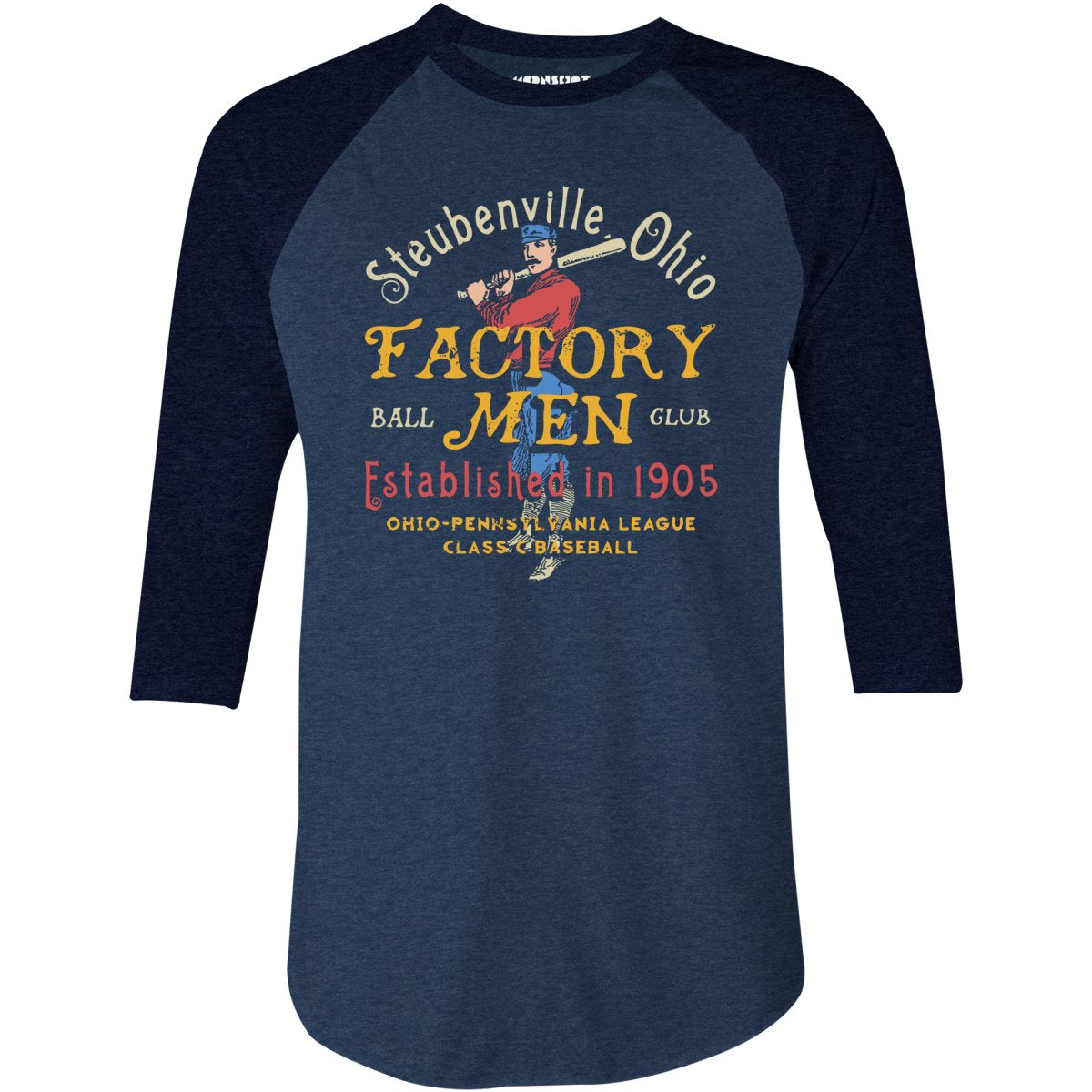 Steubenville Factory Men - Ohio - Vintage Defunct Baseball Teams - 3/4 Sleeve Raglan T-Shirt
