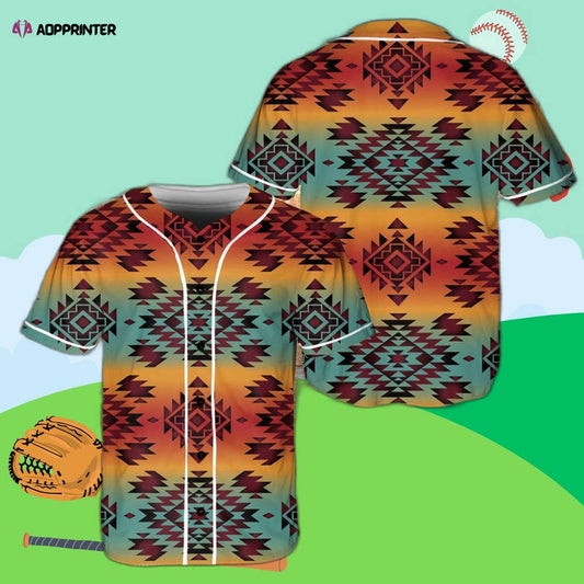 Stylish Blue Orange Pattern Baseball Jersey for Native Athletes