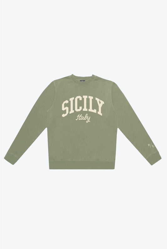 Sicily Tourist Pigment Dye Crewneck - Sage Green