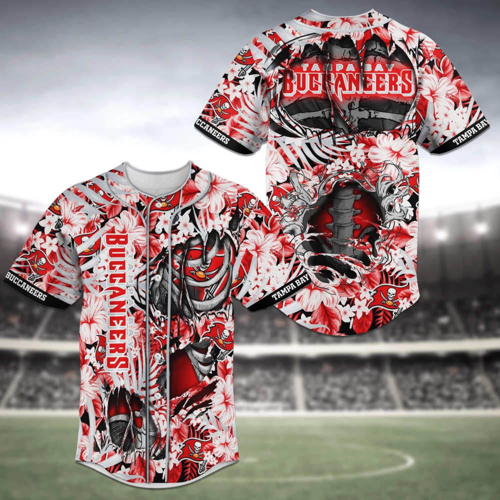 Tampa Bay Buccaneers Flower Skeleton Baseball Jersey Shirt - Aopprinter