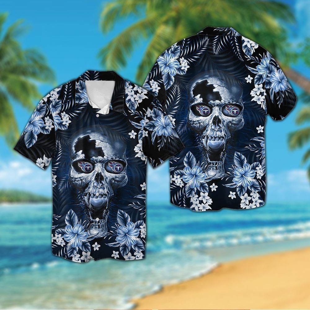 Tennessee Titansskull Short Sleeve Button Up Tropical Hawaiian Shirt VER01
