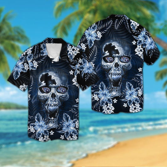 Tennessee Titansskull Short Sleeve Button Up Tropical Hawaiian Shirt VER01