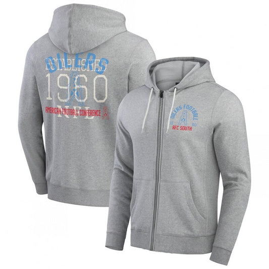 tennessee titans heather gray vintage stripe full-zip hoodie