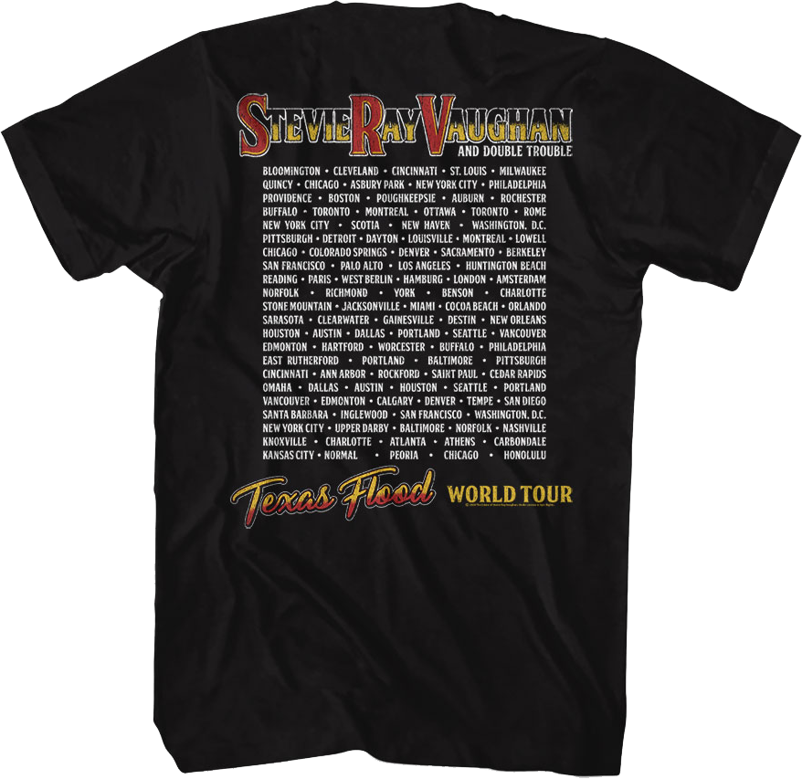 Front & Back Texas Flood World Tour Stevie Ray Vaughan T-Shirt