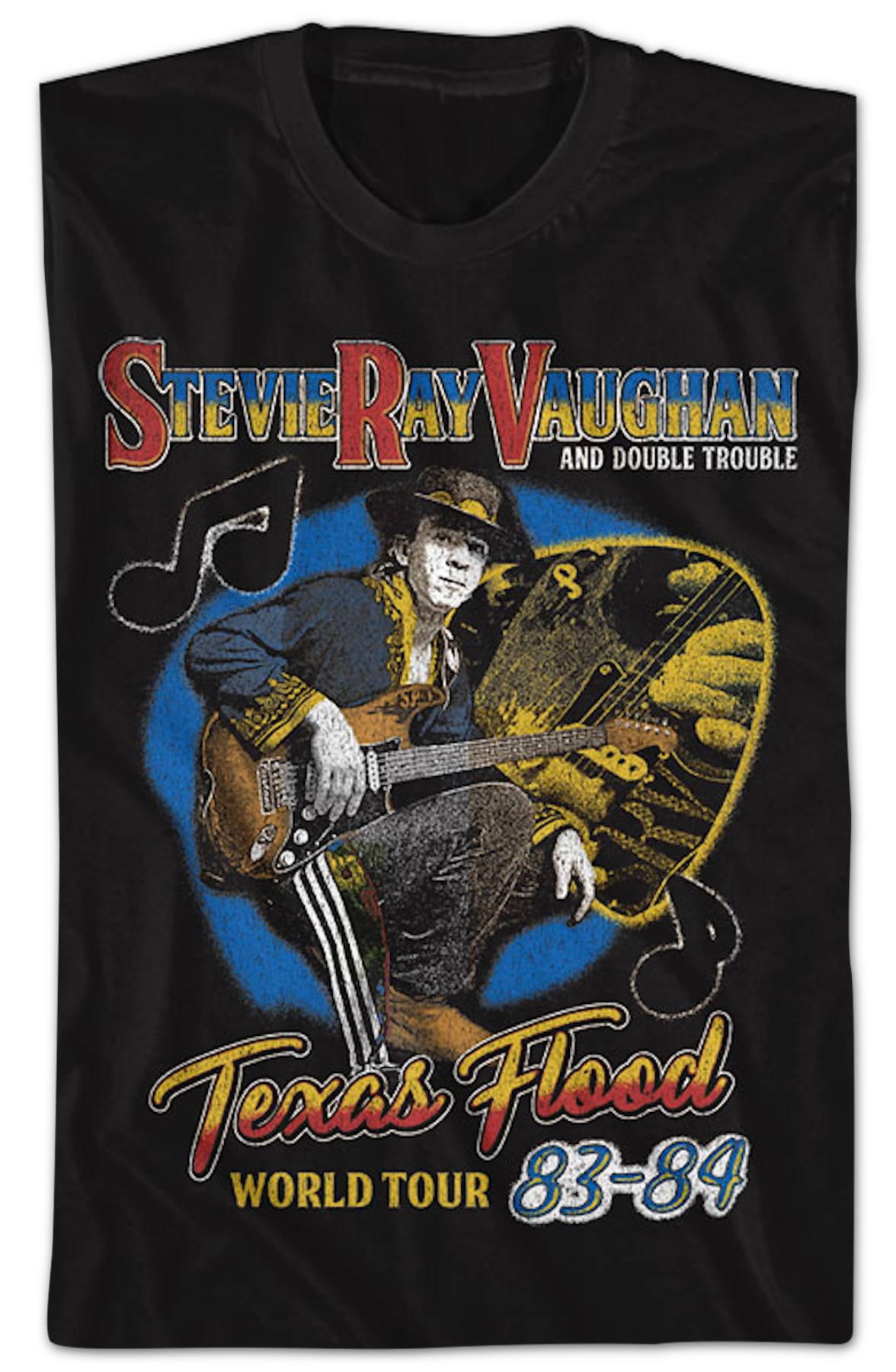 Front & Back Texas Flood World Tour Stevie Ray Vaughan T-Shirt