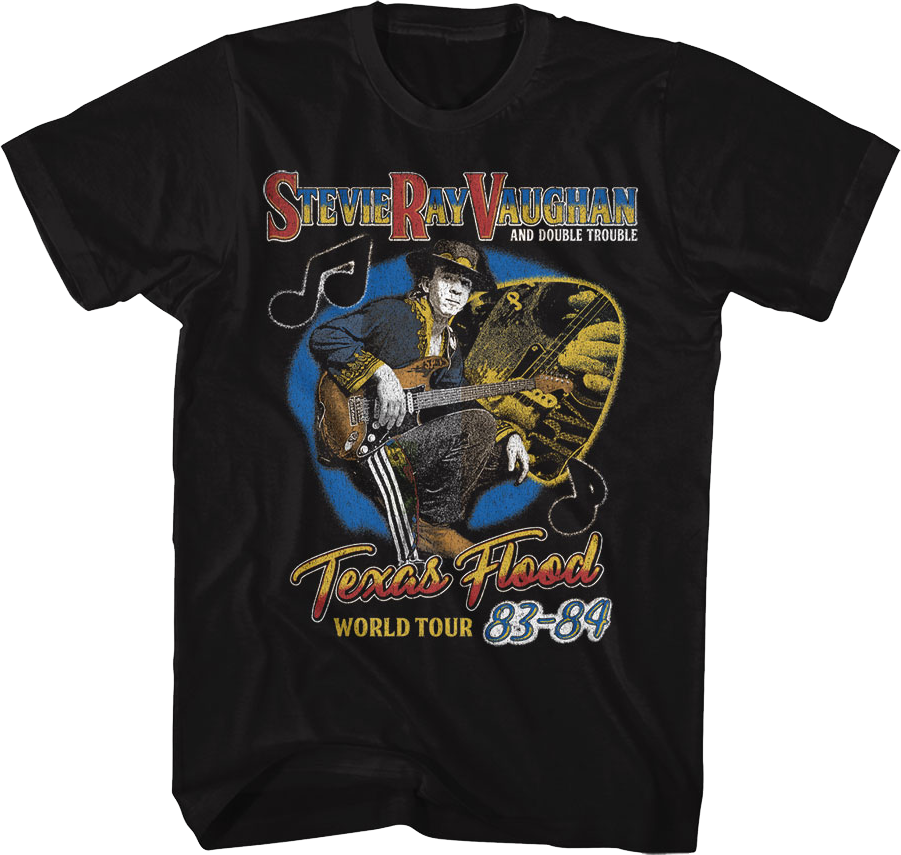 Front & Back Texas Flood World Tour Stevie Ray Vaughan T-Shirt