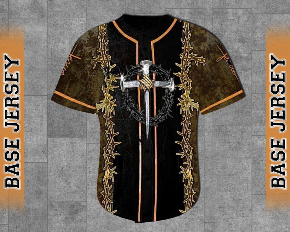 Colorful Thorn Cross Christian Baseball Jersey Adult Unisex S-5XL Full Size