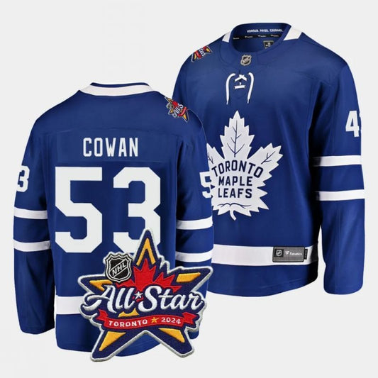 toronto maple leafs #53 easton cowan 2024 nhl all-star patch royal blue jersey