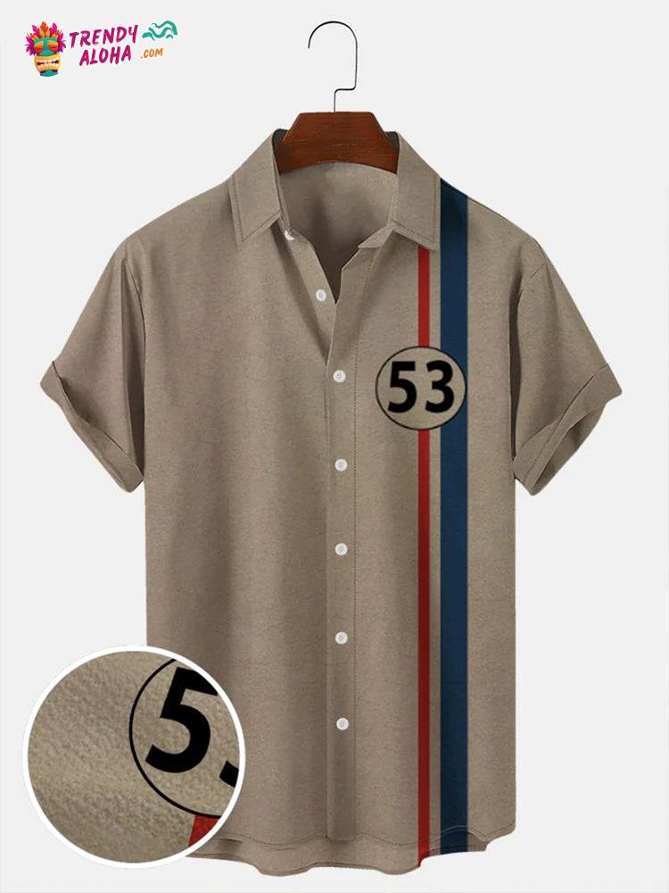 Trendy Aloha Men's Vintage 60's Car 53 Camp Regular Sleeve Shirts