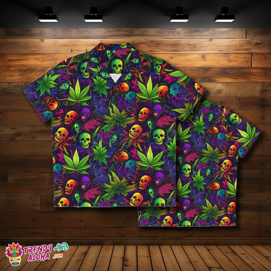 Trippy Spooky Men's Hawaiian Shirt with Surreal Horror Imagery