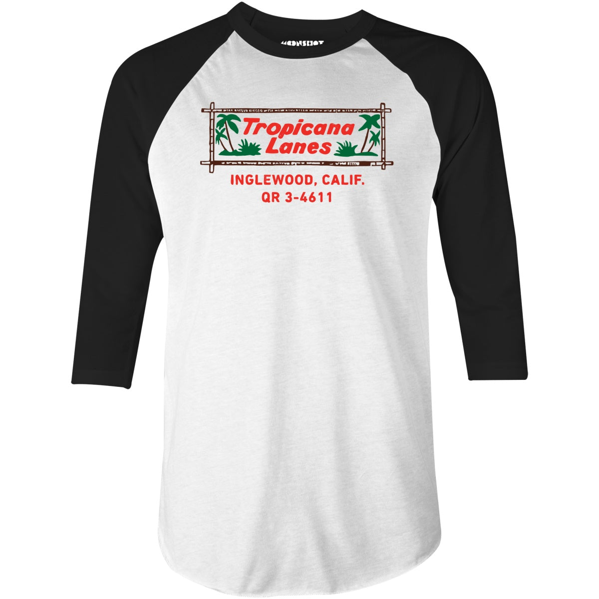 Tropicana Lanes - Inglewood, CA - Vintage Bowling Alley - 3/4 Sleeve Raglan T-Shirt