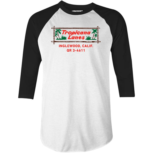 Tropicana Lanes - Inglewood, CA - Vintage Bowling Alley - 3/4 Sleeve Raglan T-Shirt