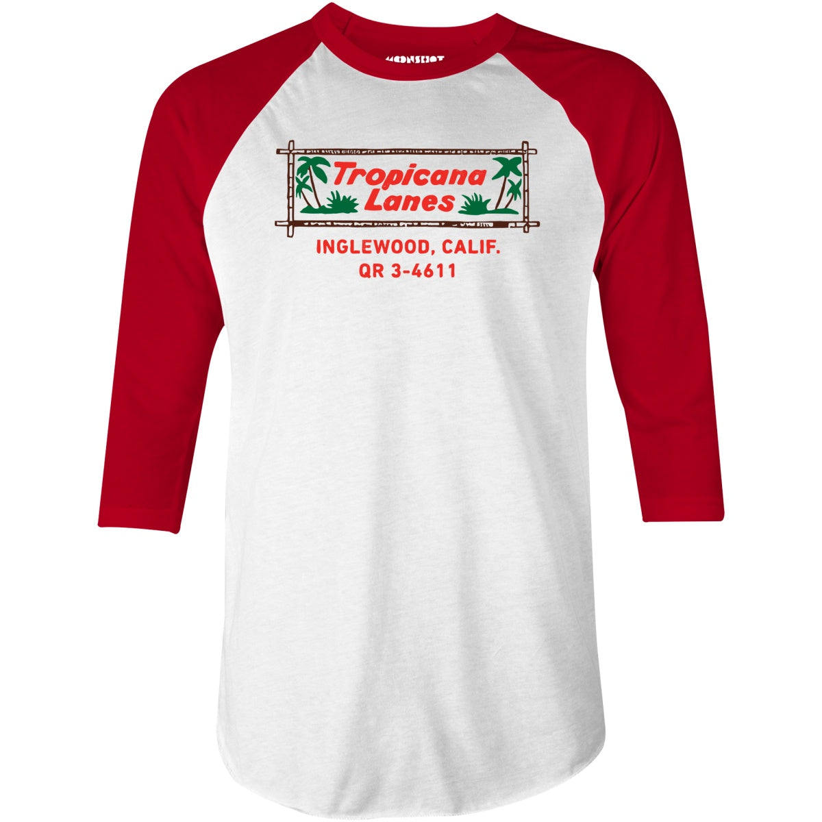 Tropicana Lanes - Inglewood, CA - Vintage Bowling Alley - 3/4 Sleeve Raglan T-Shirt