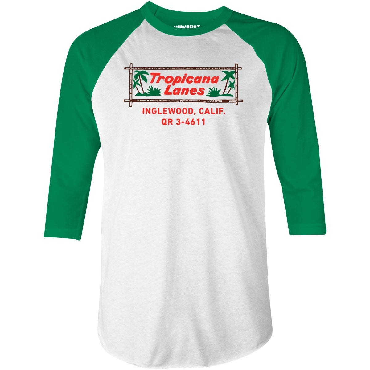 Tropicana Lanes - Inglewood, CA - Vintage Bowling Alley - 3/4 Sleeve Raglan T-Shirt