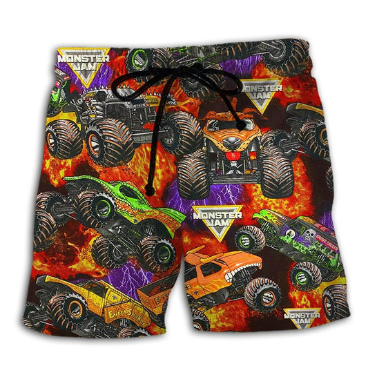 Truck Packed Monster Trucks Trendy Aloha Hawaiian Beach Shorts