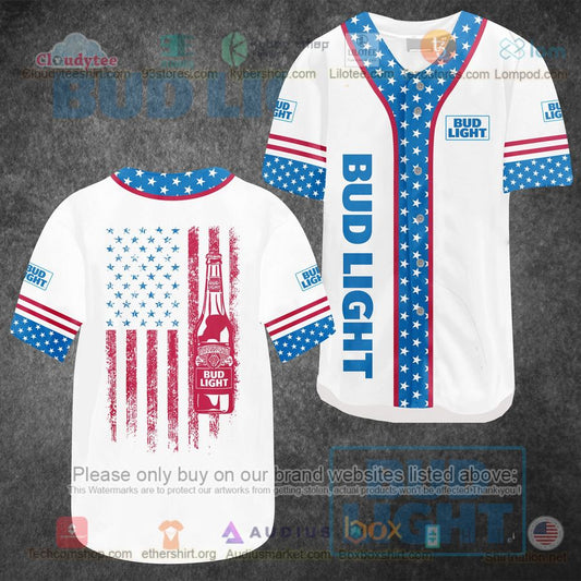 HOT United States Flag Bud Light white Baseball Jersey Shirt