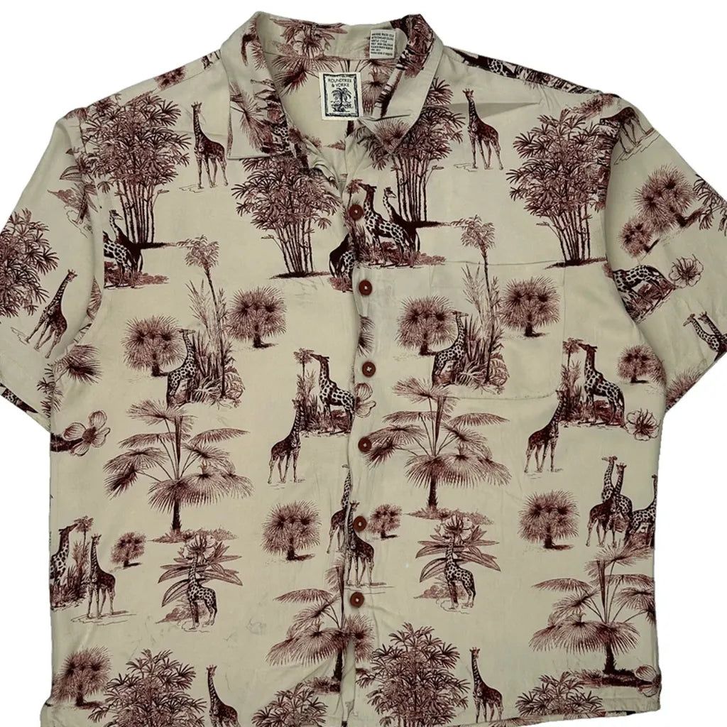 Roundtree & Yorke Hawaiian Shirt - Large Brown Viscose